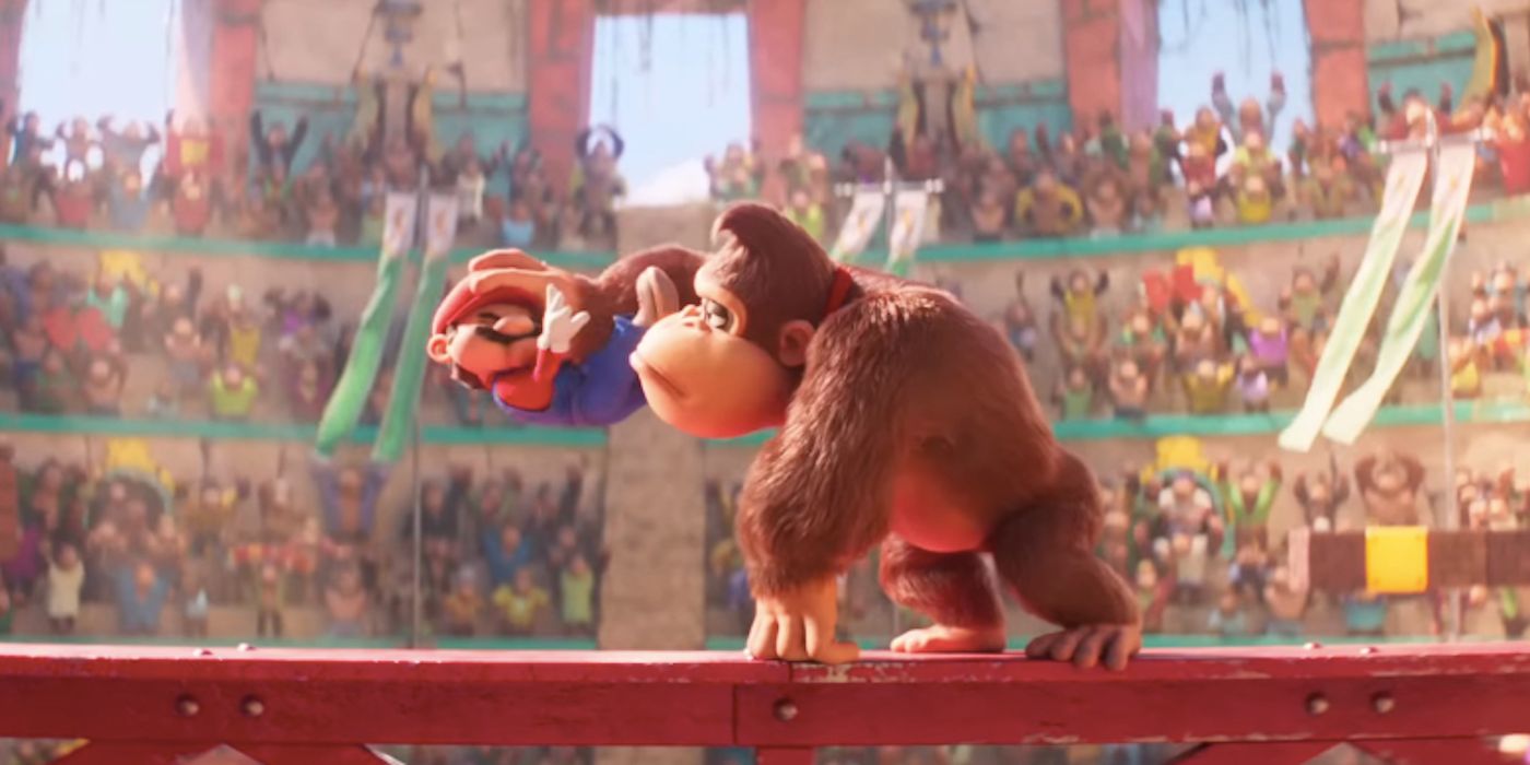 Donkey Kong esmagando Mario no filme Super Mario Bros.