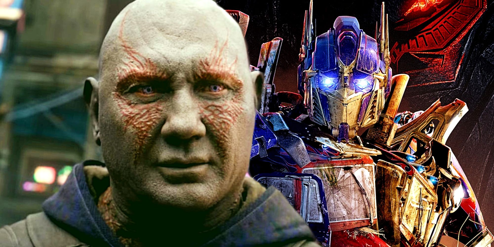 Drax in the Guardians of the Galaxy Holiday Special and Transformers' Optimus Prime