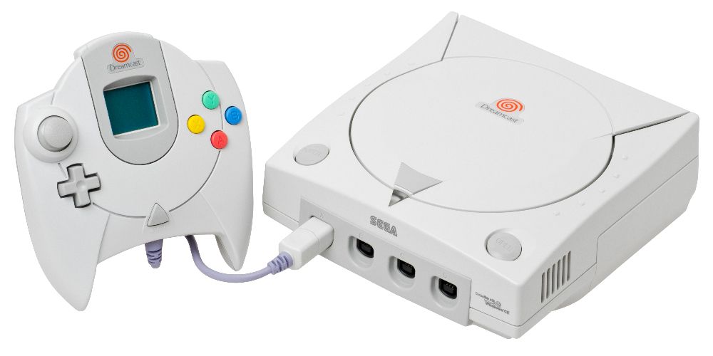 Um Sega Dreamcast é exibido