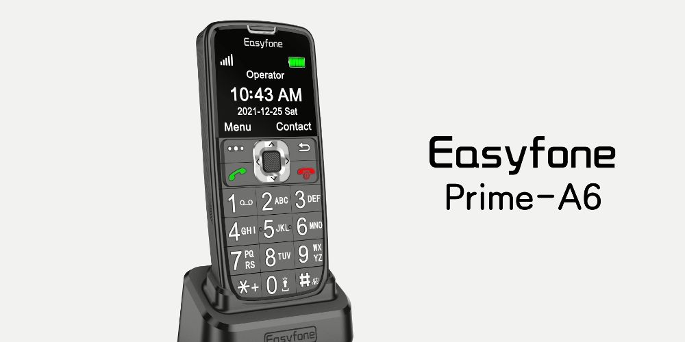 An Easyfone Prime A6 is shown