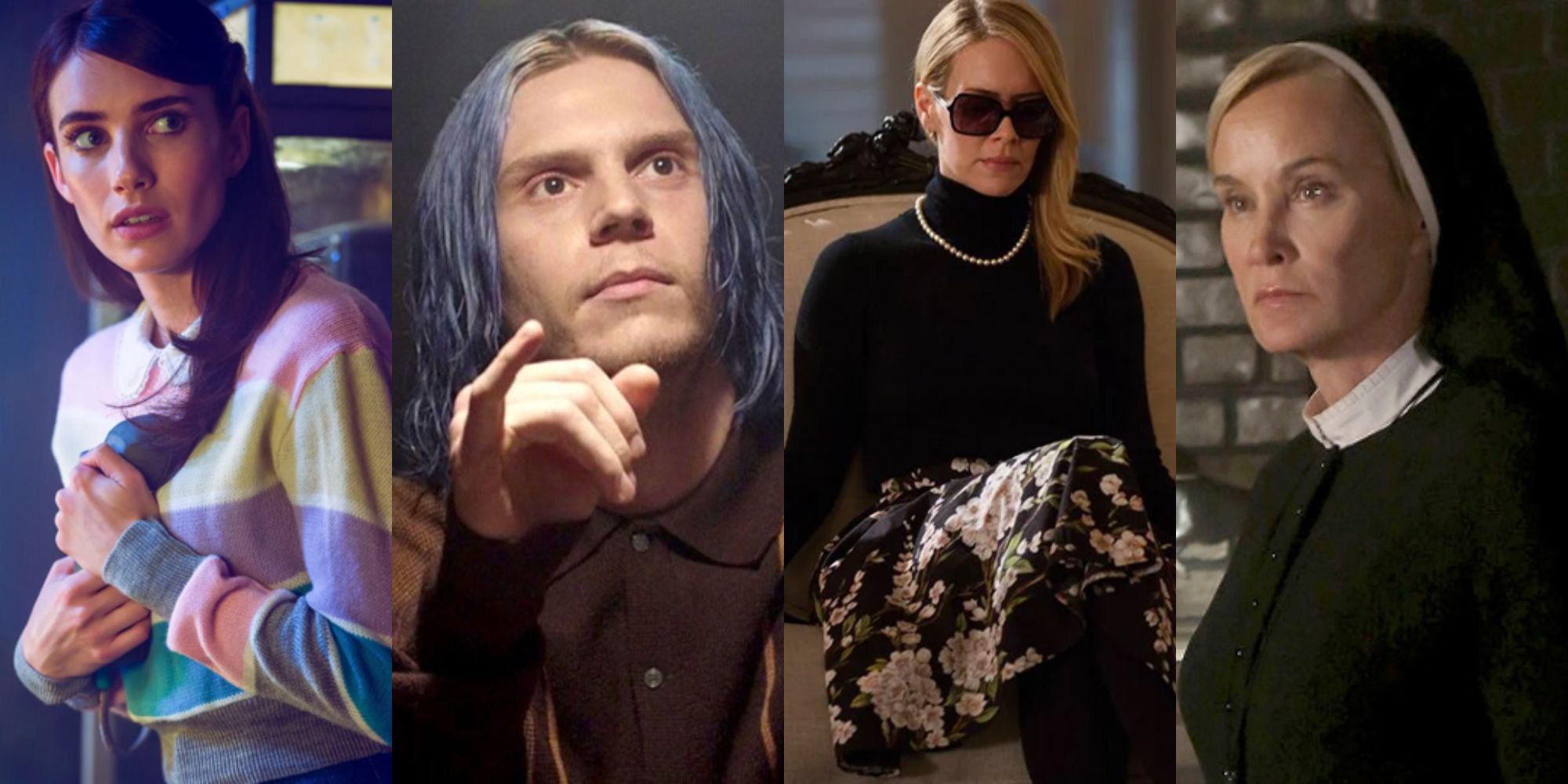 Split image showing characters from different seasons of American Horror Story