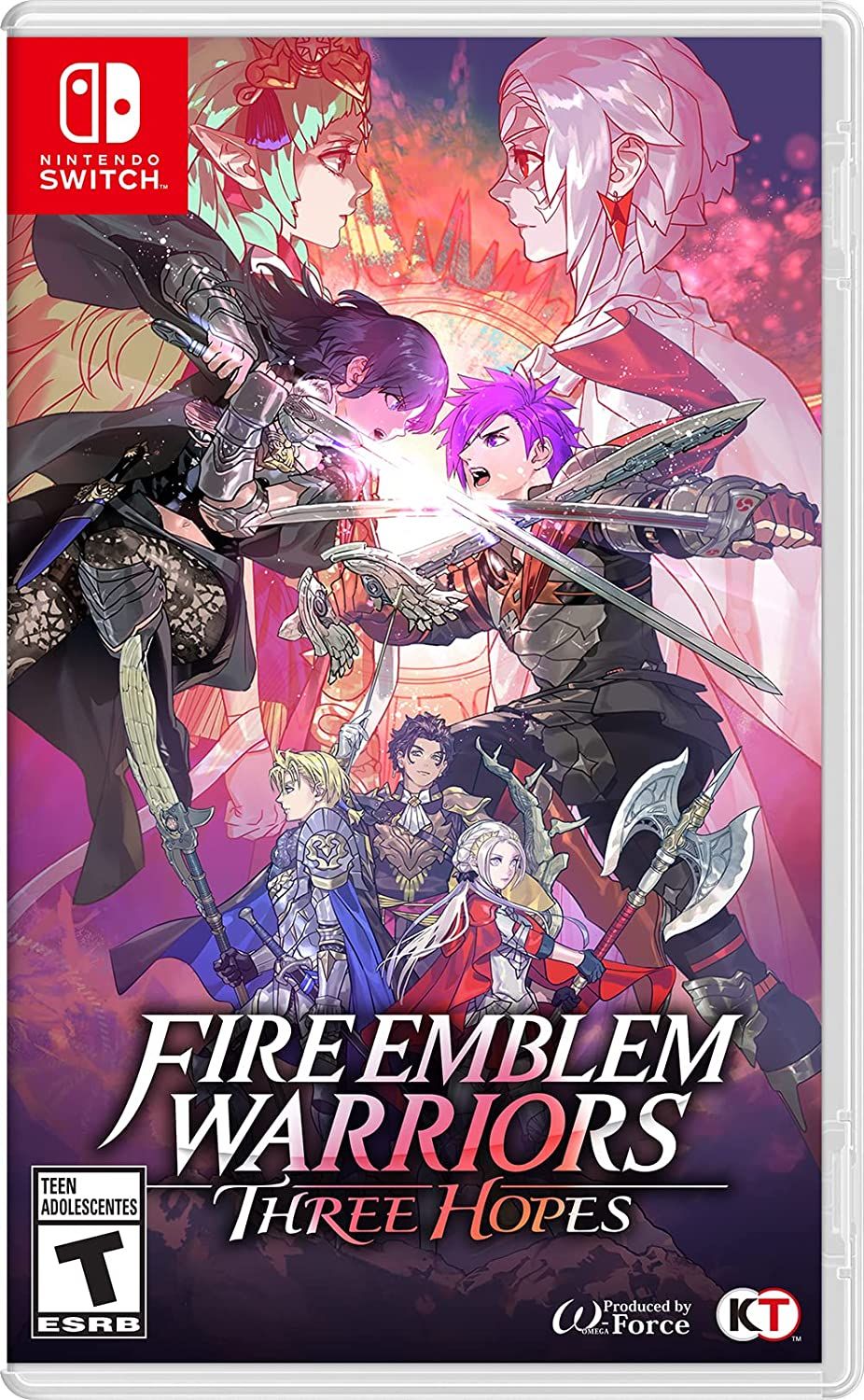Fire Emblem Warriors Three Hopes Cover with two warriors clashing their swords together angrily