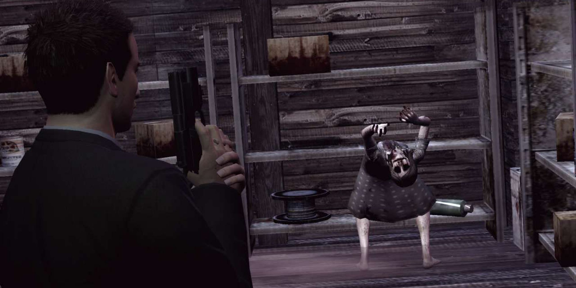 Francis York Morgan encountering a ghost in Deadly Premonition (2010)