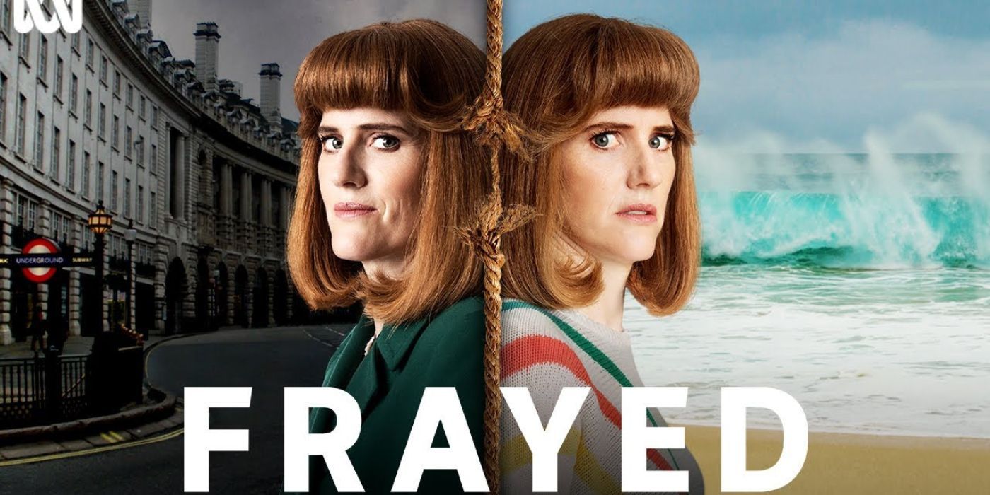 Cartaz da série Frayed mostrando a mesma mulher duas vezes em cenários diferentes