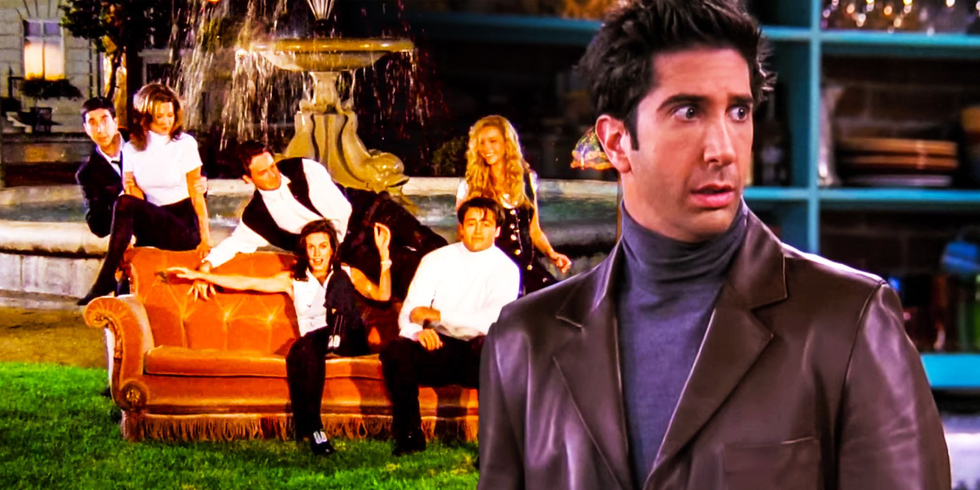 Friends Ross Shocked cast in opening couch fountain