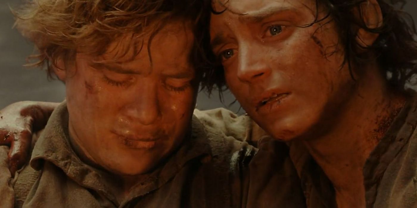 Frodo dan Sam di Gunung Doom di Lord of the Rings. 