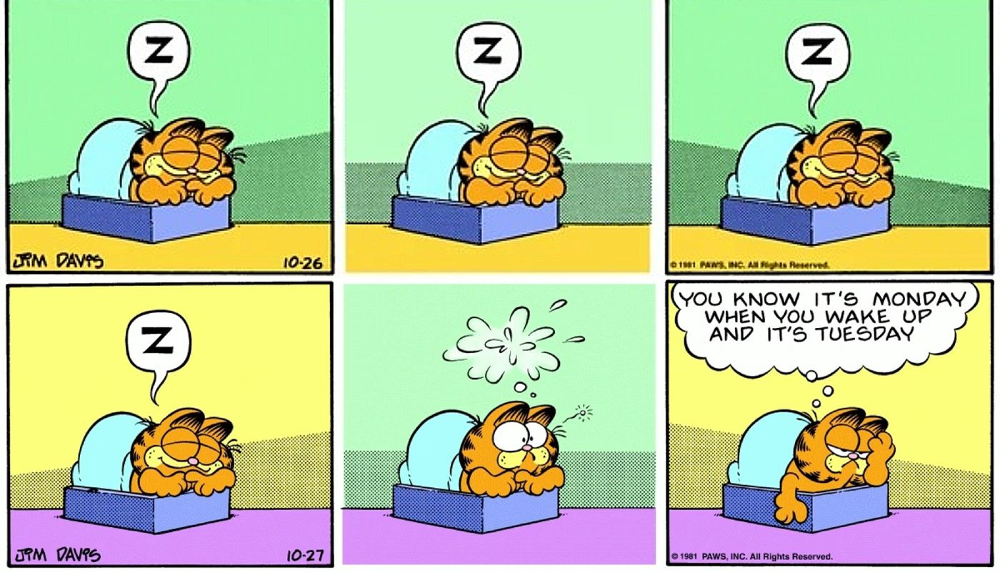 Garfield dorme até segunda-feira