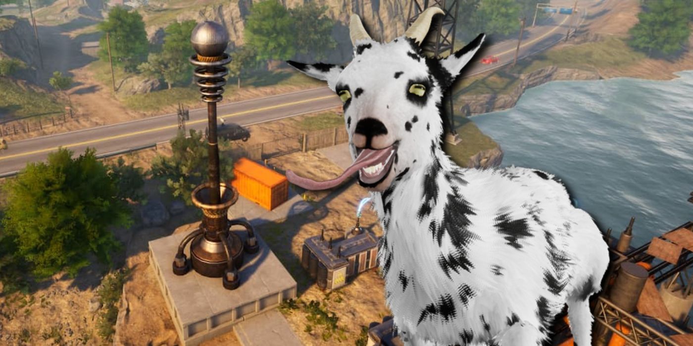 Goat Simulator 3 5G tower and goat close-up