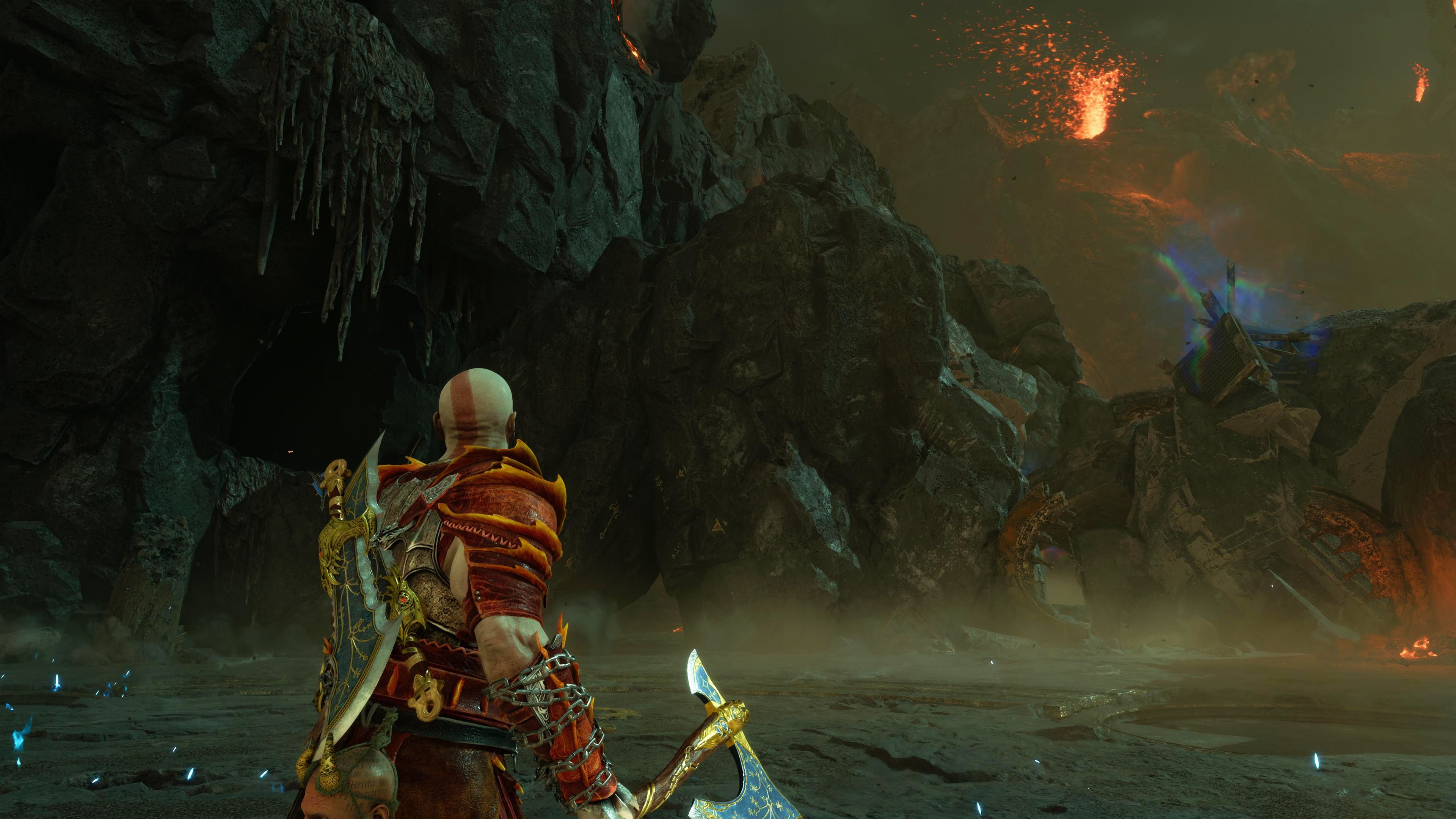 God of War Ragnarök Kratos Looking At Valkyrie Queen Gna Boss Battle Area Entrance In Muspelheim
