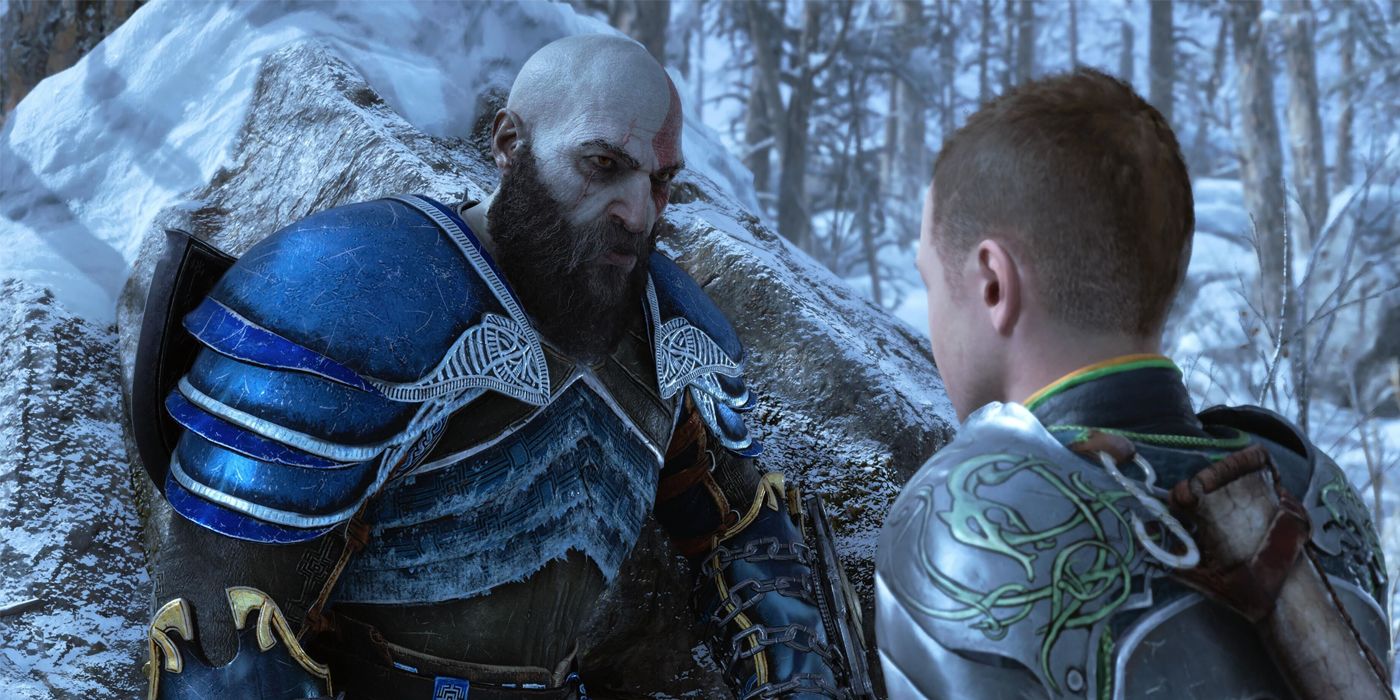 A screenshot featuring Kratos and Atreus from God Of War Ragnarök.