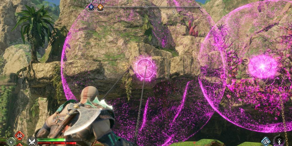 Kratos menarik bola merah muda di God of War Ragnarok