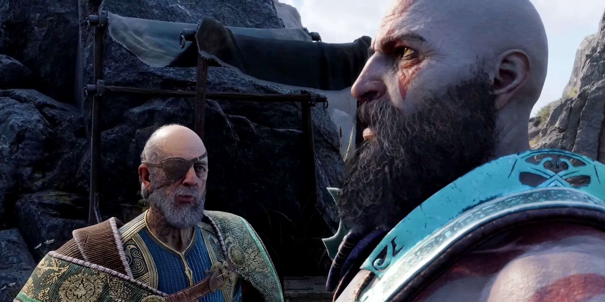 Odin conversando com Kratos em God of War Ragnarok.