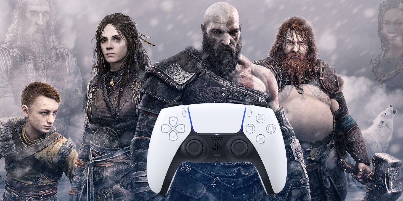 God of War Ragnarok characters behind a PS5 controller