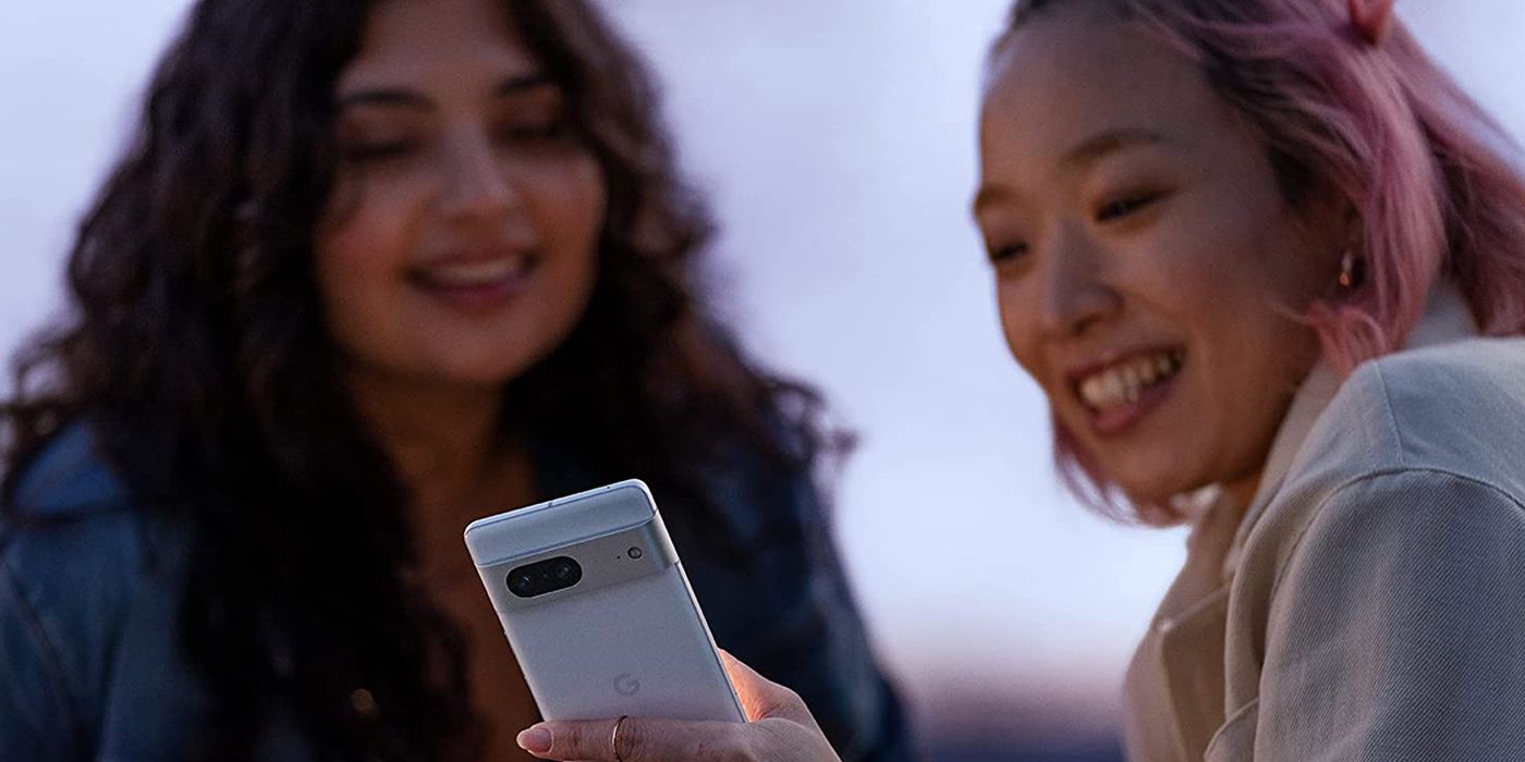 Two women smiling with the google pixel 7 