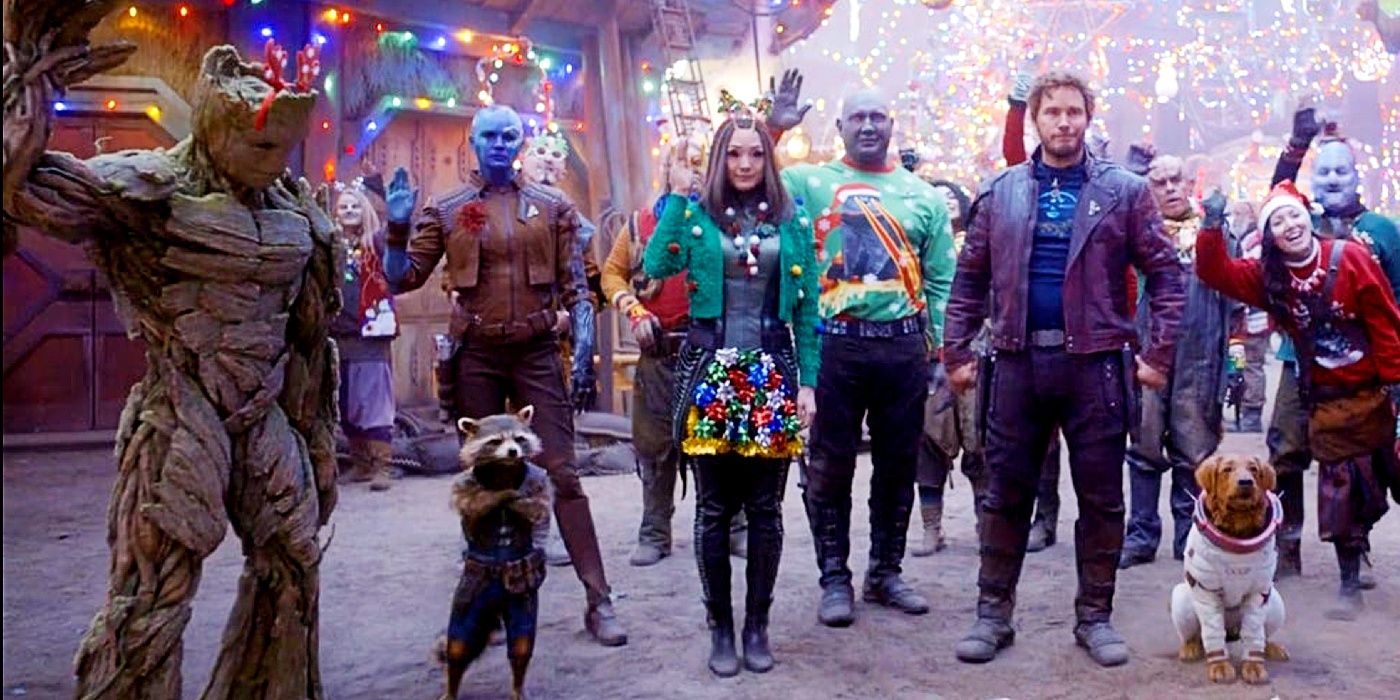 The Guardians of the Galaxy Holiday Special cast waving.