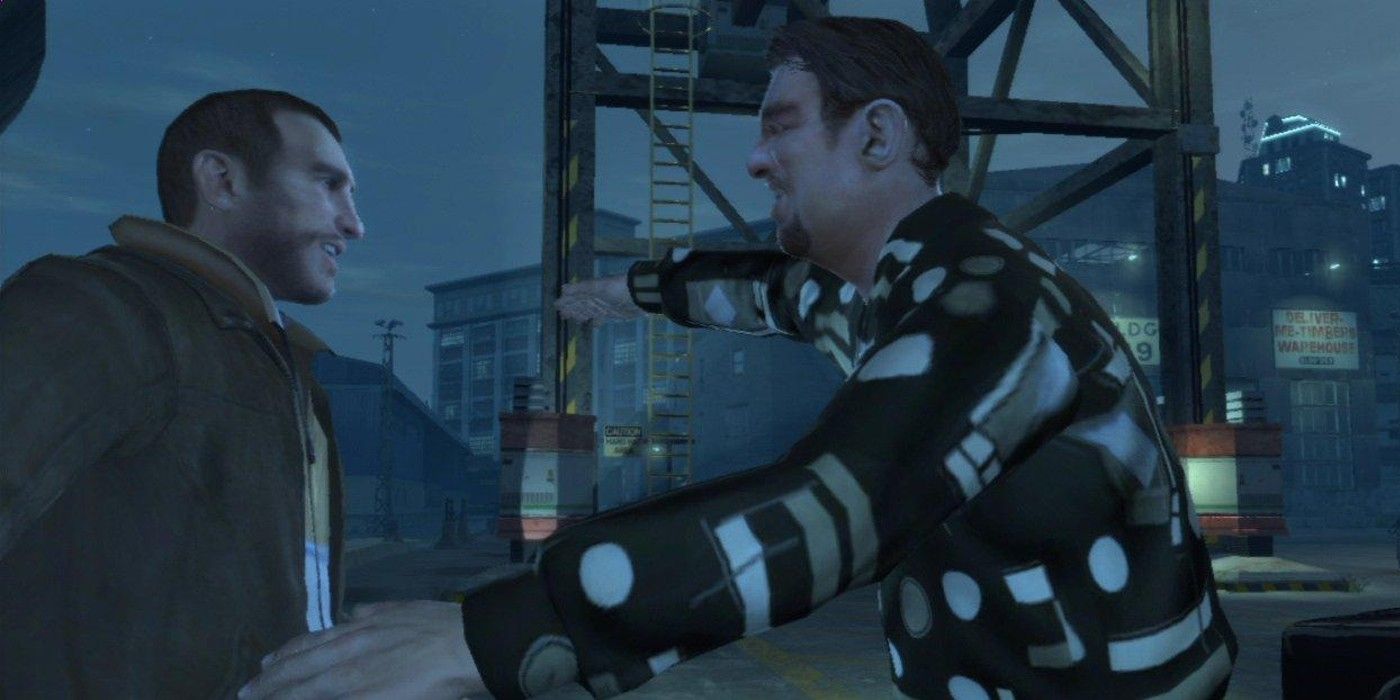 Niko et Roman Bellic se font un câlin dans Grand Theft Auto 4.