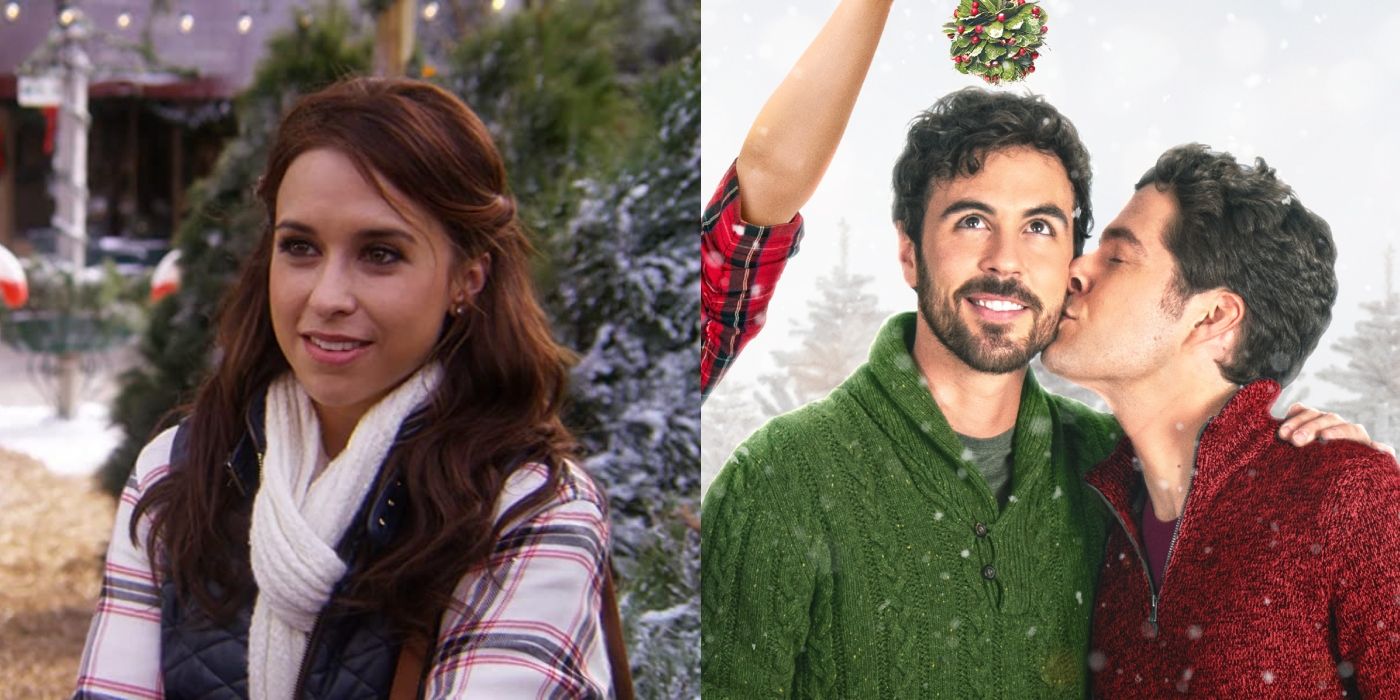 Split image of Lacey Chabert in A Christmas Melody and Ben Lewis and Blake Lee in A Christmas Set-Up