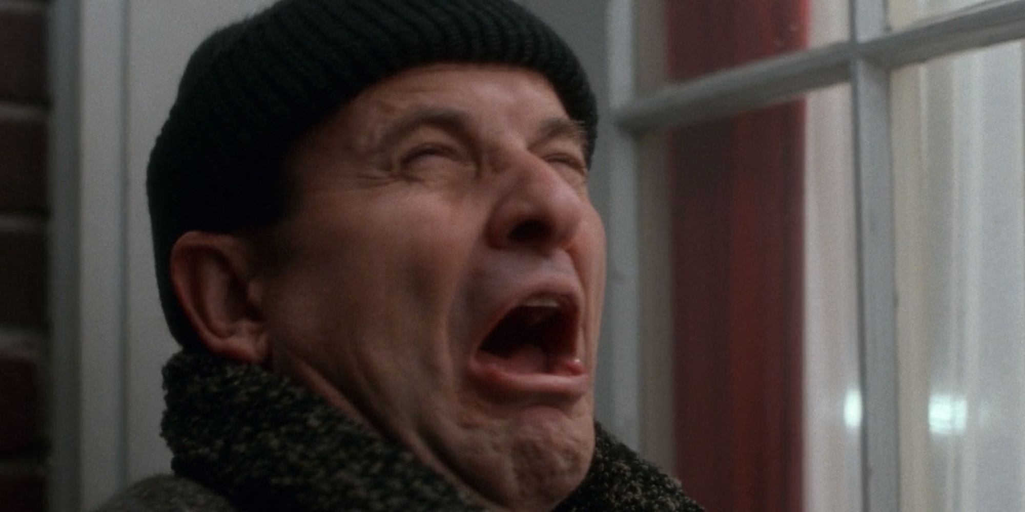 Harry gritando de dor por ter levado um tiro de espingarda em Home Alone (1990)