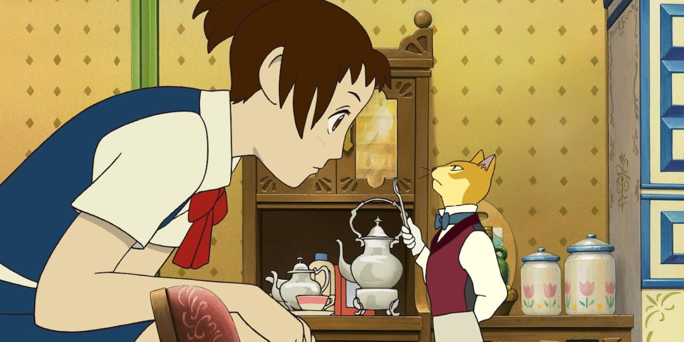 Haru and the Baron look at each other in The Cat Returns