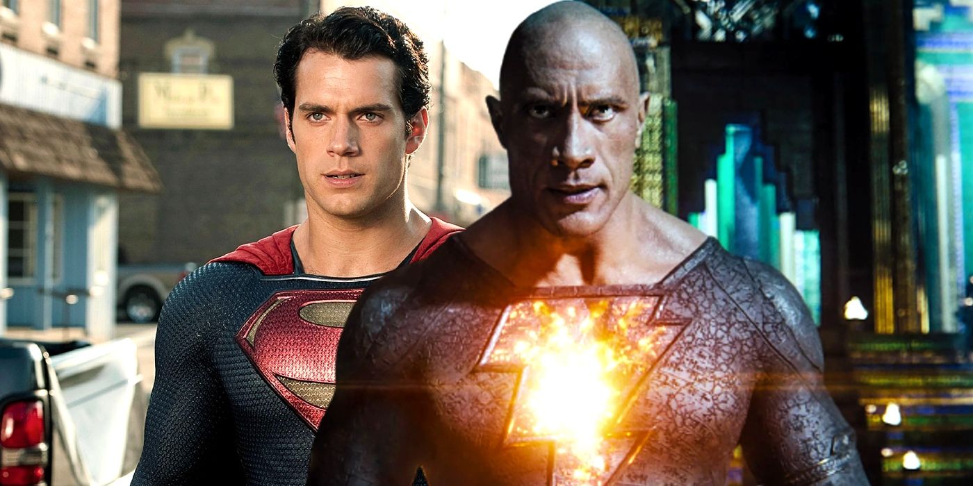 Imagem personalizada do Adão Negro de Dwayne Johnson justaposto ao Superman de Henry Cavill.