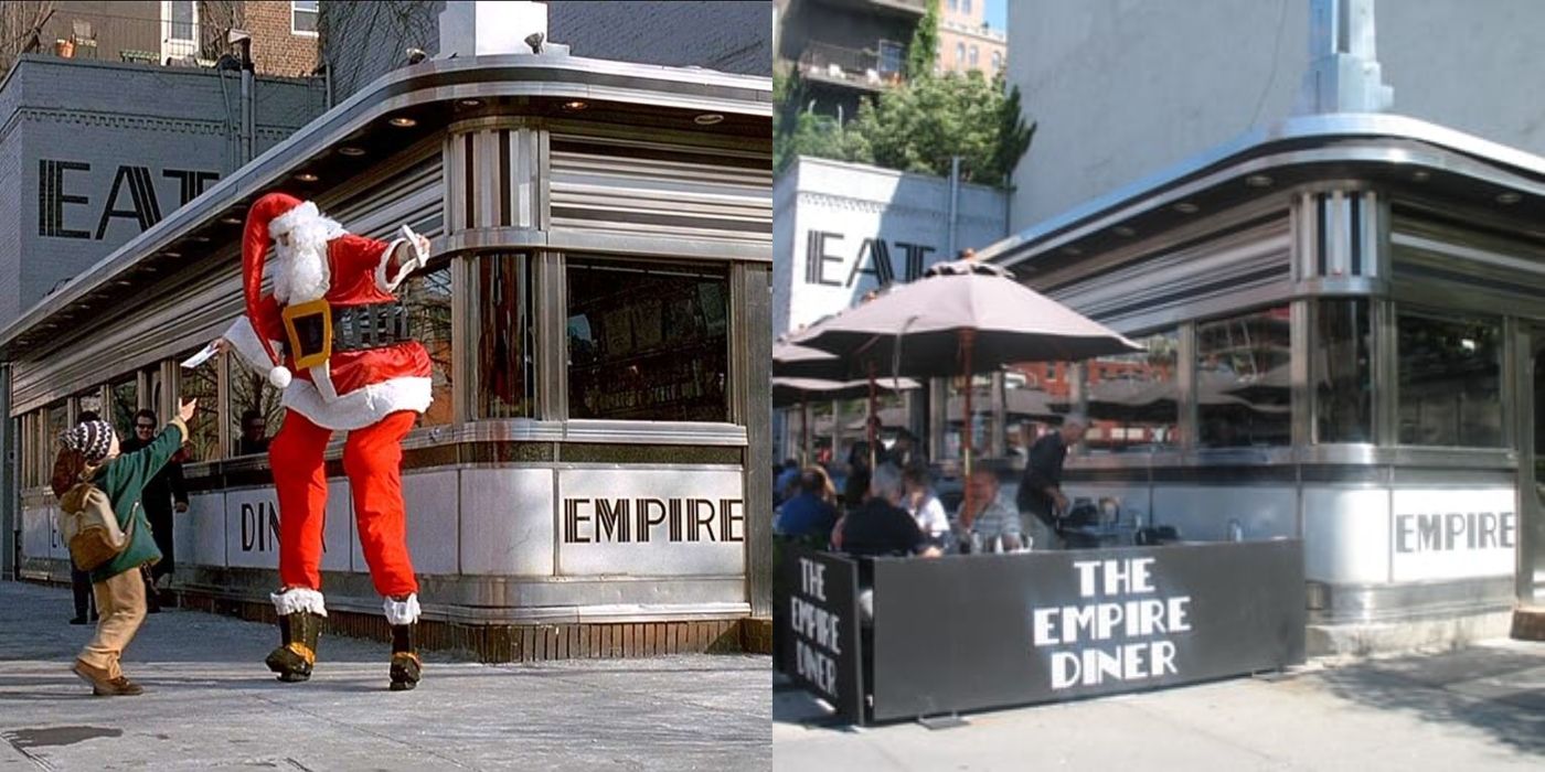 Imagem dividida do Empire Diner em Home Alone 2 e na cidade de Nova York