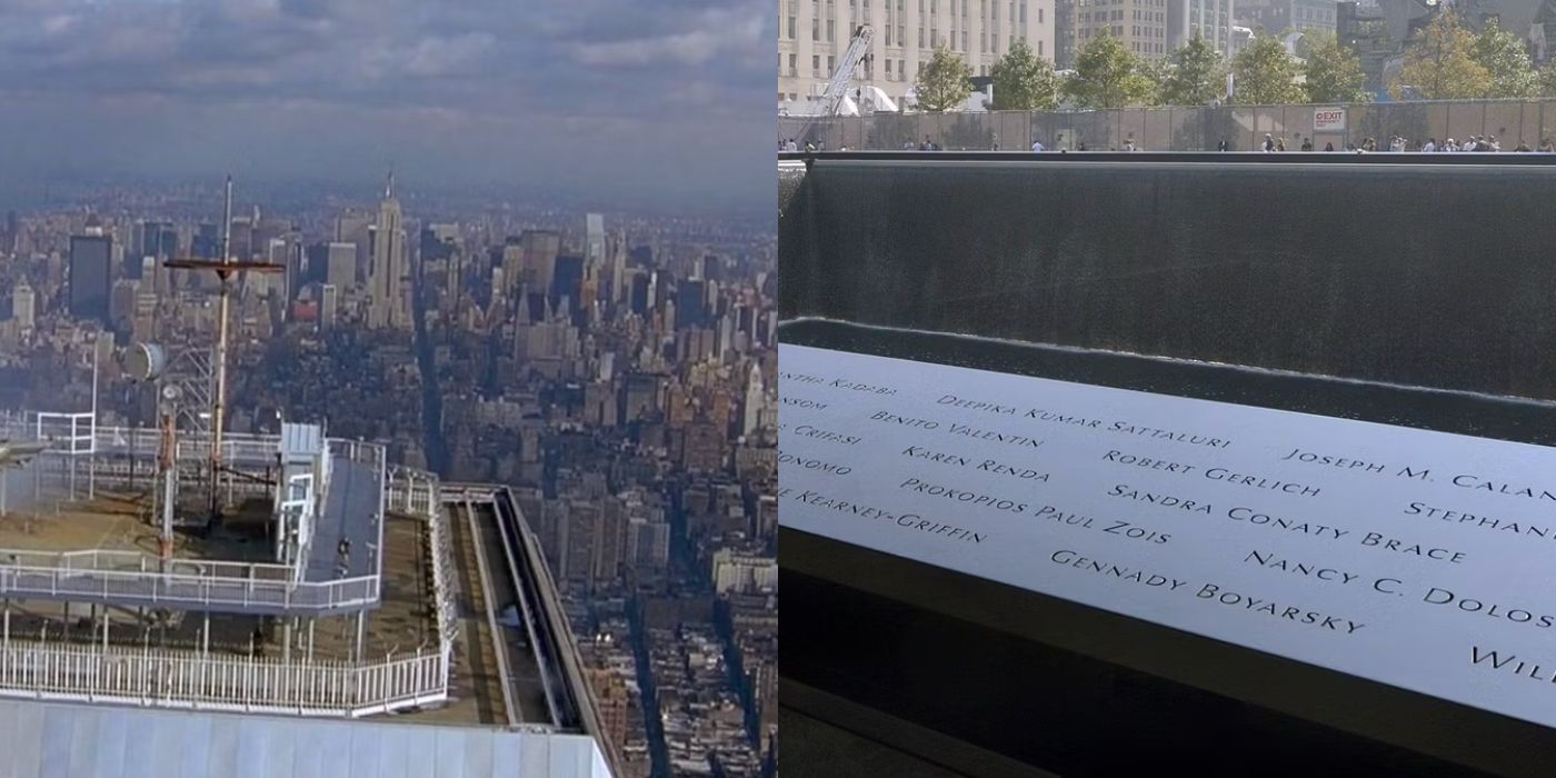 Imagem dividida do World Trade Center em Home Alone 2 e memorial do 11 de setembro