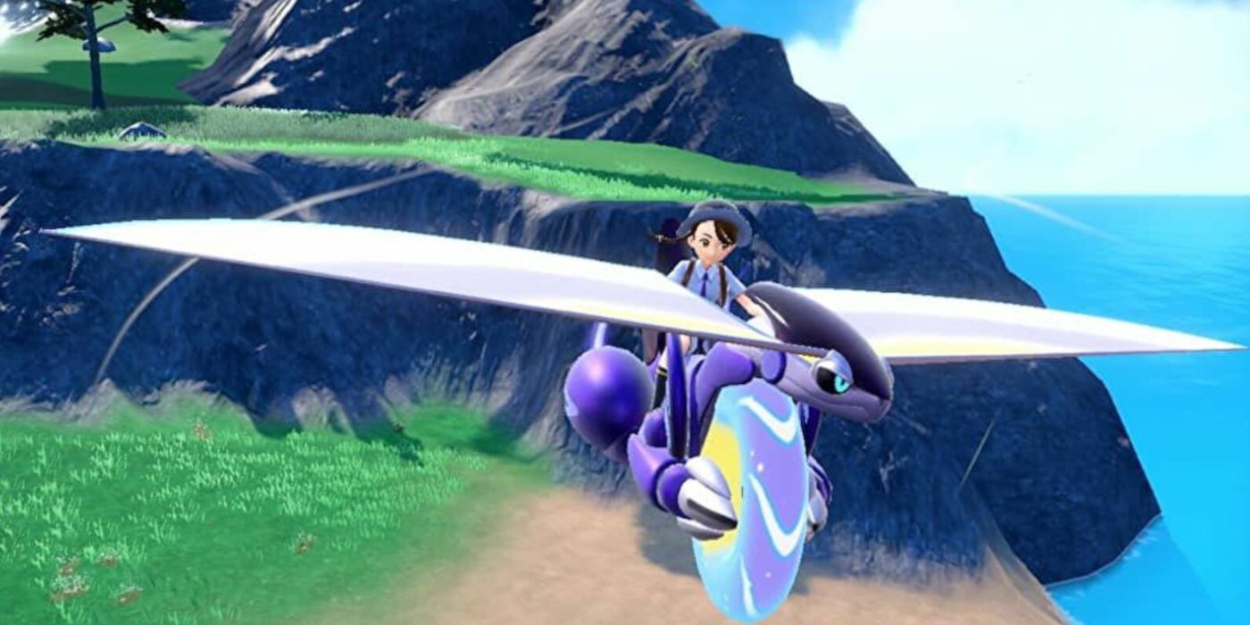 A Trainer Flying on a Pokémon in Scarlet and Violet