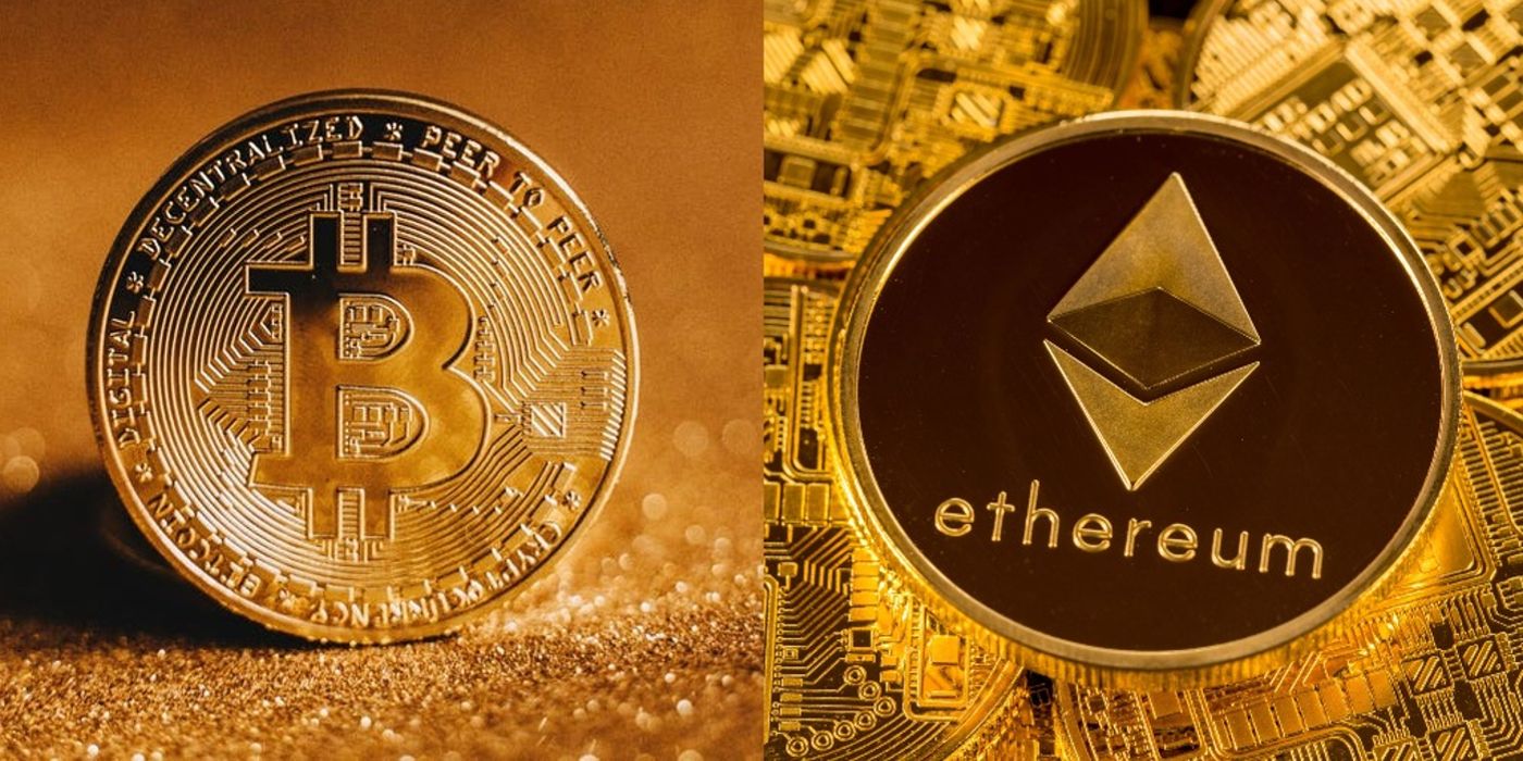 Bitcoin and Ethereum logos are seen side by side