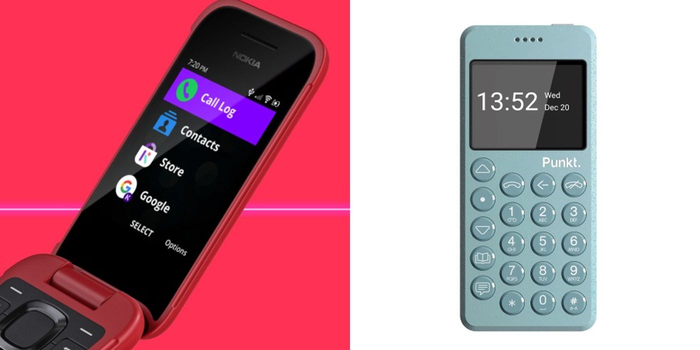 A Nokia 2780 Flip phone and a Punkt MP02 phone are seen side by side