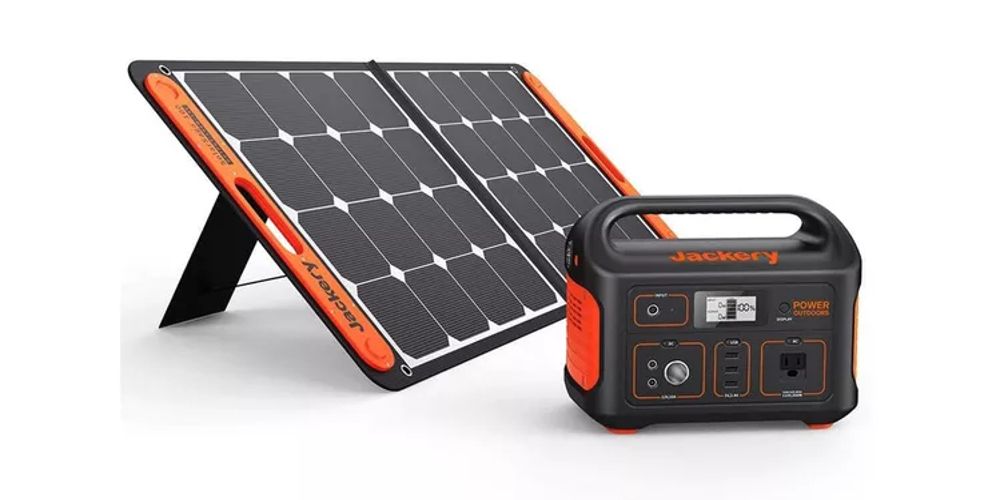 A Jackery solar panel and generator are displayed