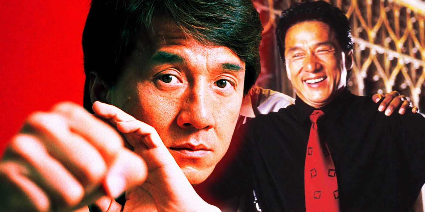 Composite image of Jackie Chan punching with a smile