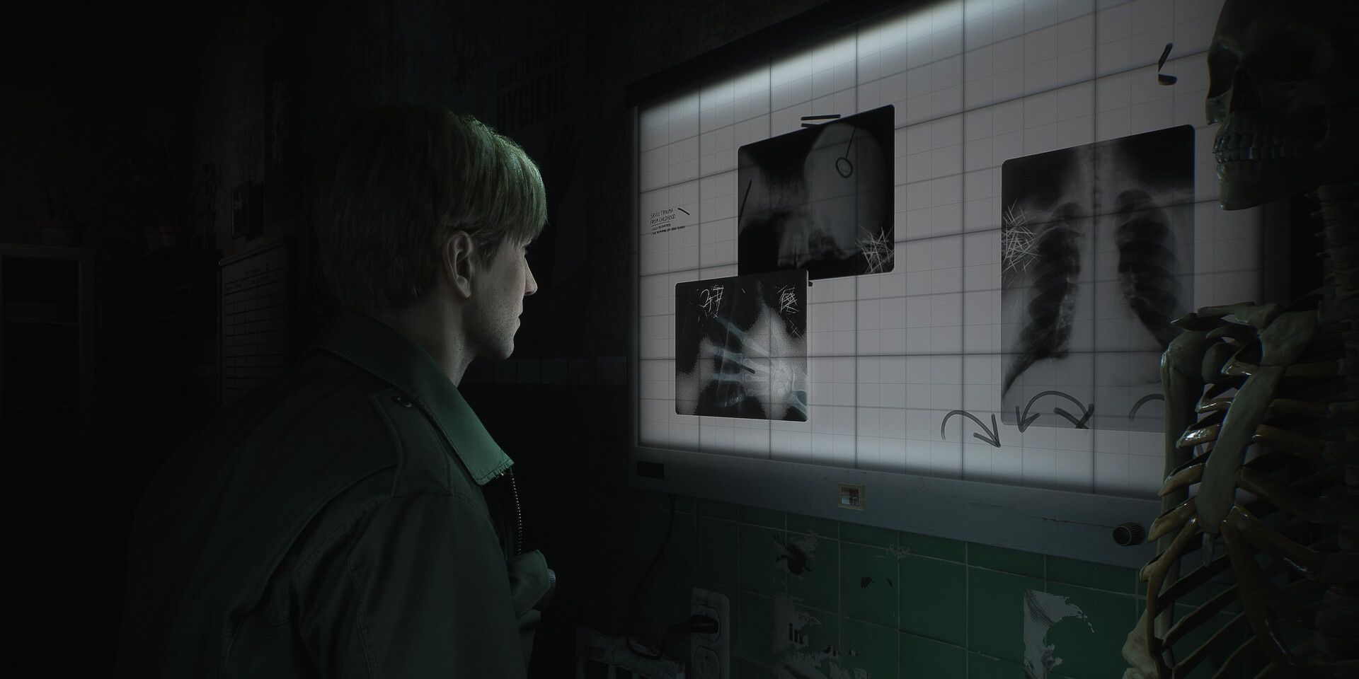 James Sunderland olhando raios-X em Silent Hill 2