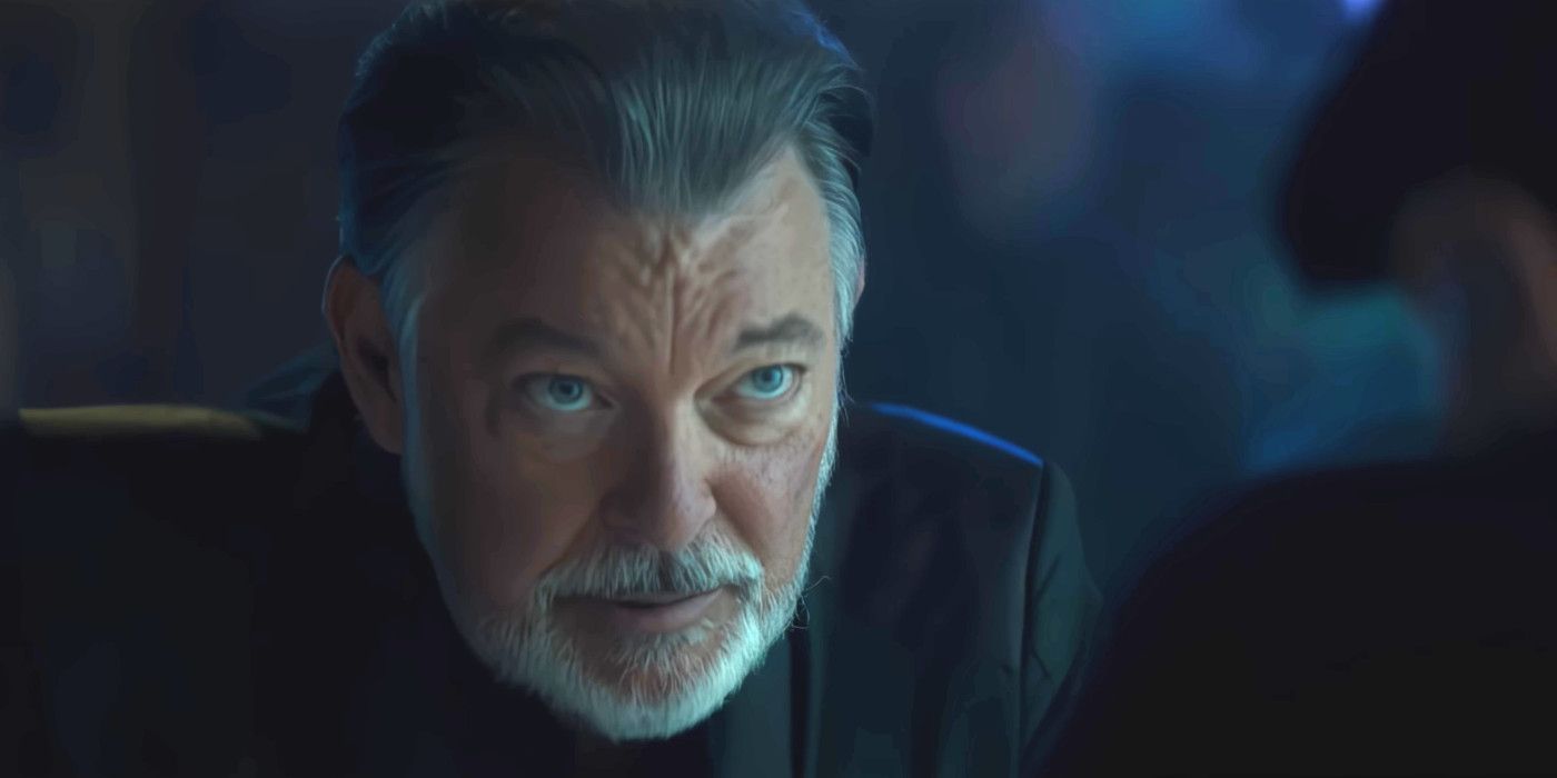 Jonathan Frakes as Will Riker in Picard season 3 having an intense conversation with Jean-Luc Picard