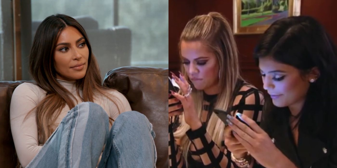 Split image of Kim, Khloe and Kylie on Keeping Up With The Kardashians