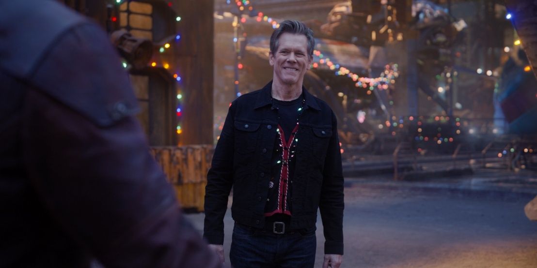 Kevin Bacon smiling at Star-Lord in The Guardians of the Galaxy Holiday Special 