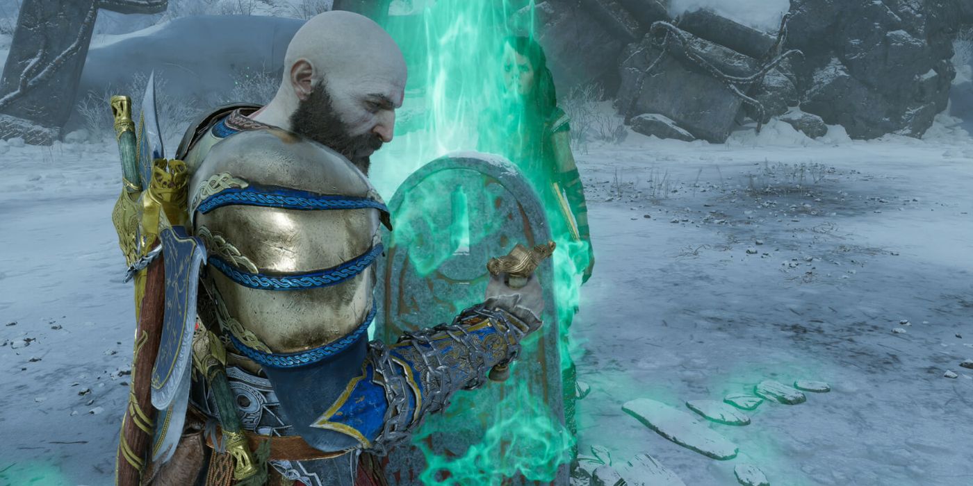 Kratos accessing a Gravestone Berserker in God of War Ragnarok