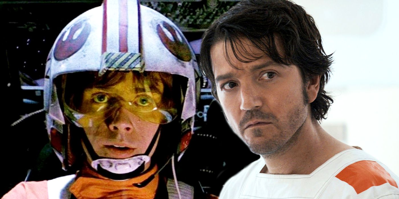 Luke Skywalker in his X-Wing from Star Wars: A New Hope and Cassian Andor on Narkina 5 in Andor