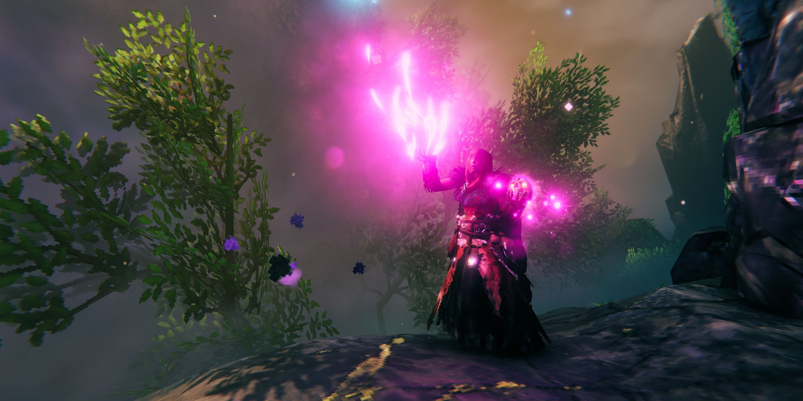 Purple Magic is used by the player in the Misty Lands of Valheim.