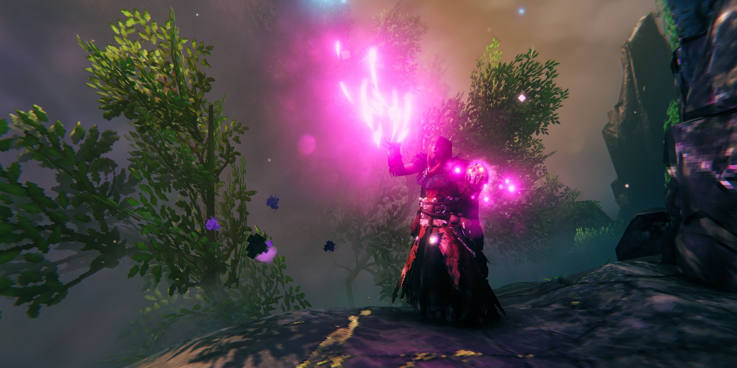 Purple Magic sendo lançado por um jogador em Valheim's Mistlands