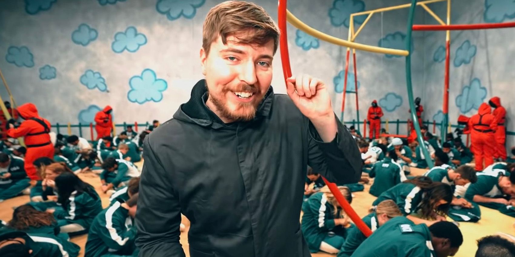 MrBeast grinning in his Squid Game
