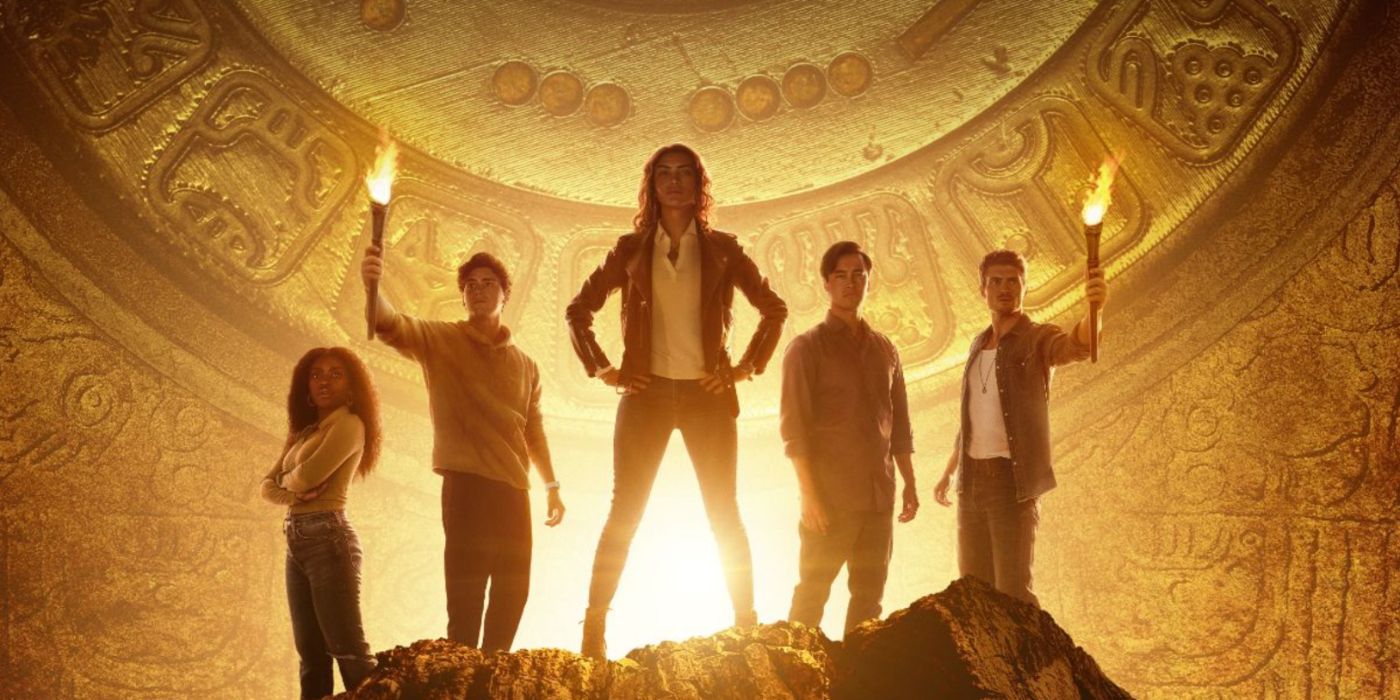 National Treasure: Edge of History promo art with the main cast in a cave by torchlight.