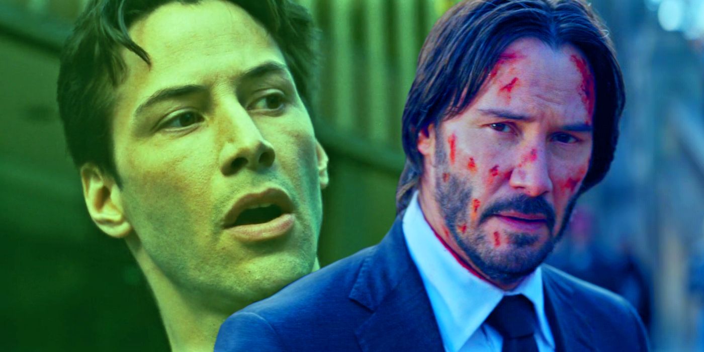 Keanu Reeves as The Matrix's Neo and the titular John Wick.