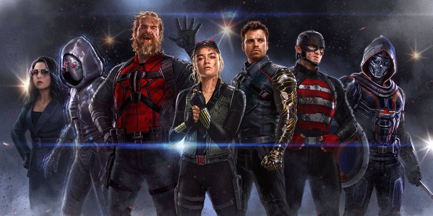 Concept art showing the roster of Marvel's Thunderbolts.