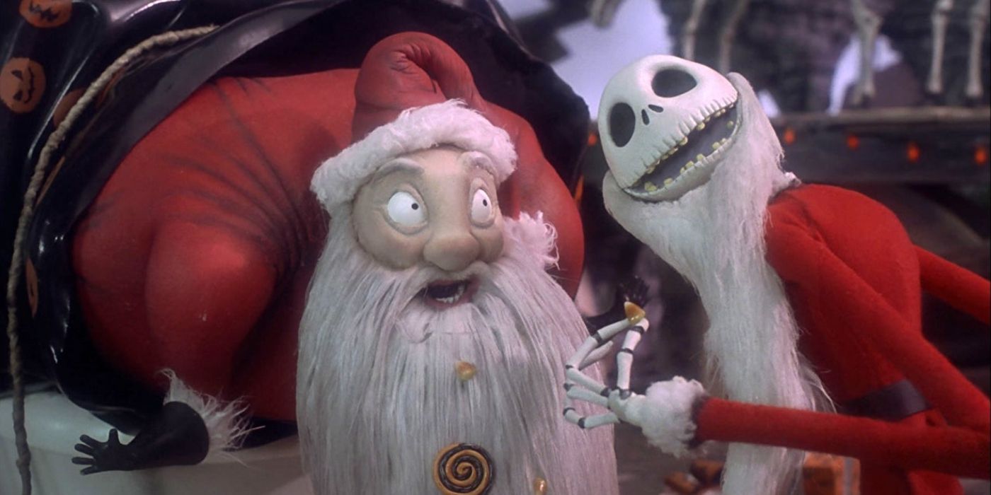 Santa diikat dan Jack mengenakan suite Santa di The Nightmare Before Christmas. 