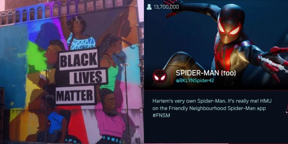 Split image showing various Non-MCU Easter Eggs in Marvel's Spider-Man Miles Morales