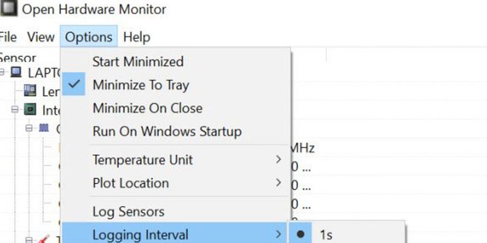 Uma leitura do Open Hardware Monitor é exibida