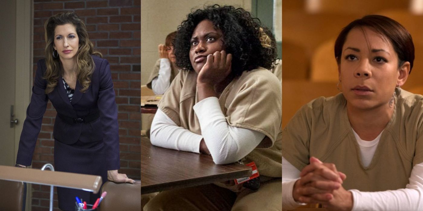 Split image of Fig, Taystee, and Gloria in Orange Is The New Black