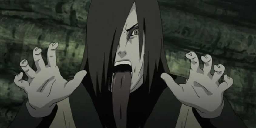 Orochimaru sticks out his tongue in an episode of Naruto
