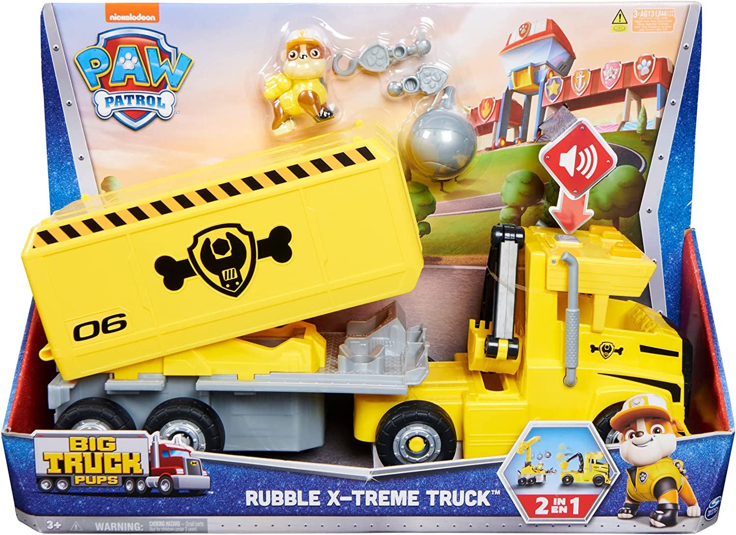 Patrulha Pata Rubbler 2 em 1 transformando caminhão x-treme com brinquedo escavadeira