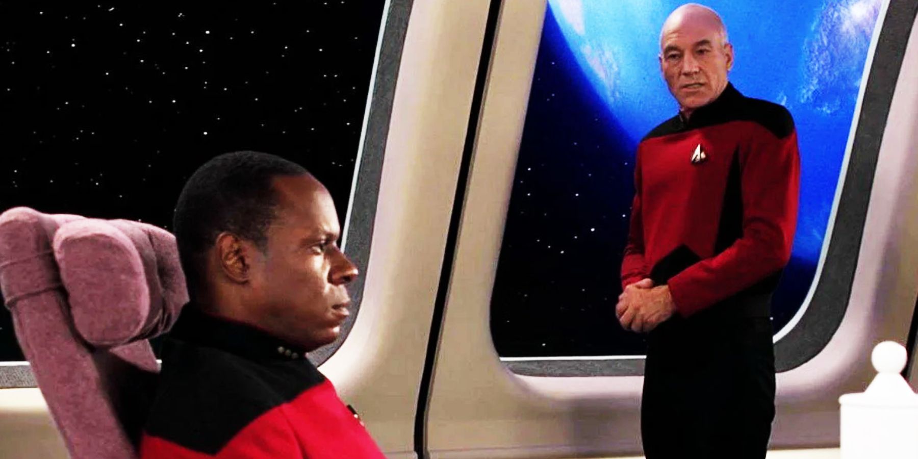 Avery Brooks and Patrick Stewart in The Emissary 